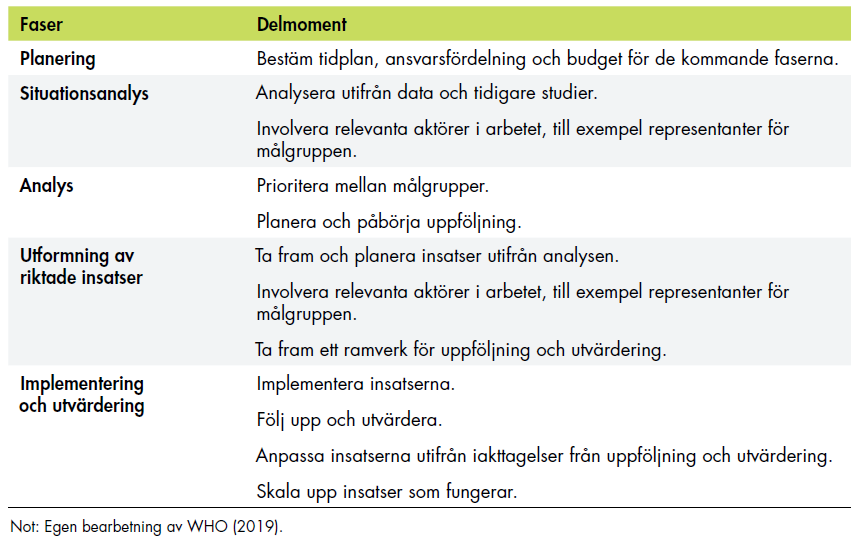 De olika faserna i TIP-processen beskrivs i efterföljande text.